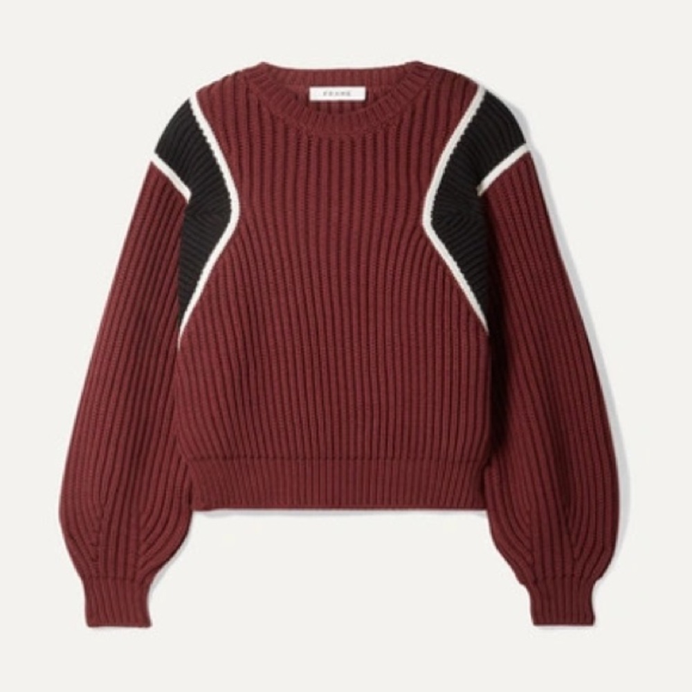 Frame Red Rib Cropped Ballon Sleeve Sweater Size S